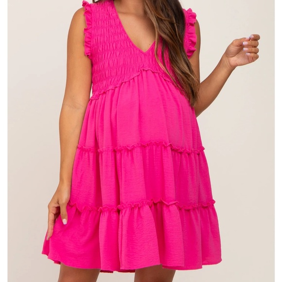 Fuchsia Sleeveless Smocked Tiered Maternity Dress EUC - Picture 5 of 9